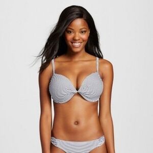 Xhiliration Navy/White Stripe Push Up Bikini Top(D/DD)&Hipster Bikini Bottom(S)